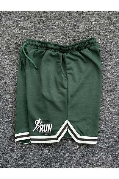 NewCabin Pantaloni scurți sport unisex din țesătură moale cu detaliu dungi verzi |   Potrivire confortabilă |   RUN Imprimat