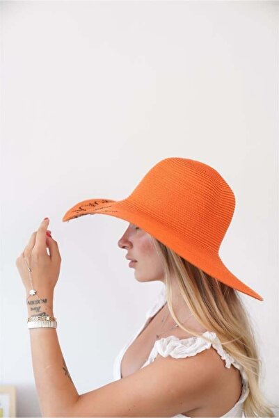 Zoe3 Style Women's Vlt Orange Text Detailed Women's Straw Hat