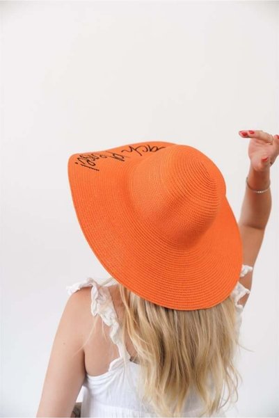 Zoe3 Style Women's Vlt Orange Text Detailed Women's Straw Hat