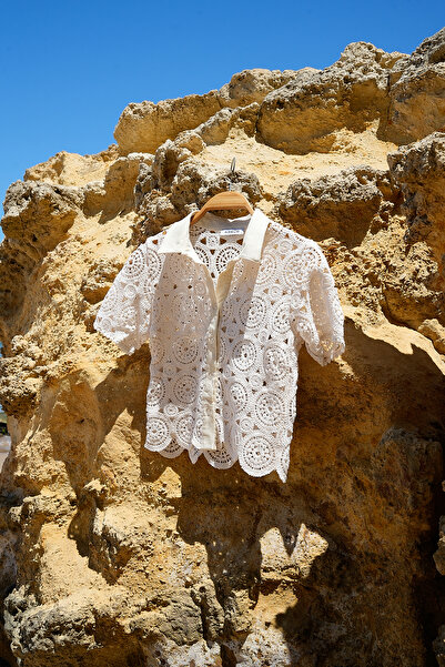 ASEDE Premium Raw Lace Guipure Κοντομάνικο πουκάμισο με σορτς και φούστα