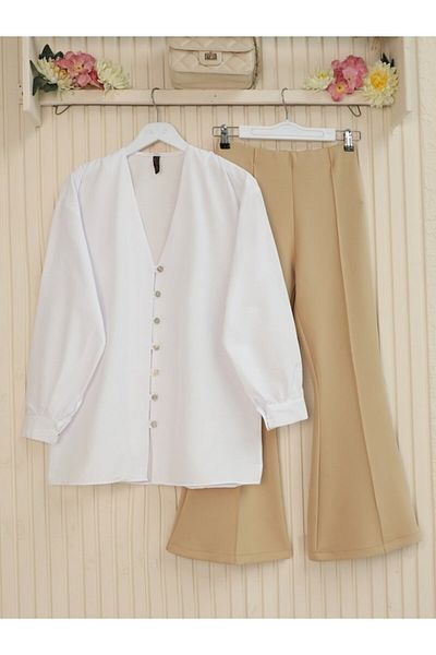 velmorafashion Flared elastic waist l Stretch Fabric trousers - beige