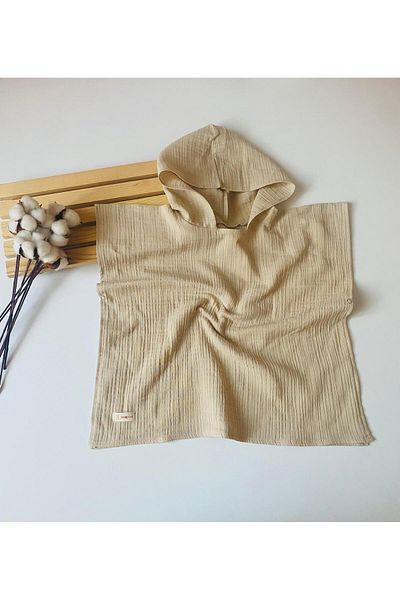 GÜNEŞ KİDS Organic 100% Cotton Muslin Hooded Beach Kids Baby Poncho Bathrobe Bath Towel