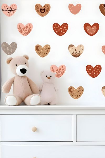 Grafikup Set Autocolante Inimă Boho - Set Decor pentru Cameră Copiilor 75 Buc 6 cm