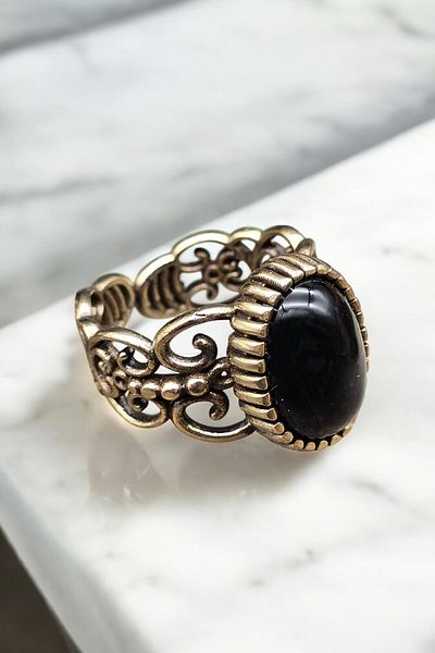 NBS Beautiful Naturel Stones Copper Pure Ring Women's Black Agate Stone Adjustable Special Design Quality (Gift, Daily)