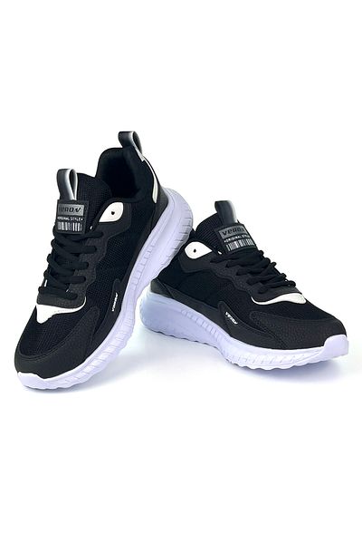 KAJILA Unisex Black White Lace-Up Flexible Lightweight Casual Sneaker Sports Shoes