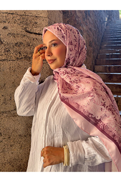 Mira İpek Retro Desenli Pamuk Şal Serisi Karma Pembe ps52