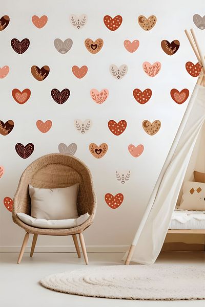 Grafikup Set Autocolante Inimă Boho - Set Decor pentru Cameră Copiilor 75 Buc 6 cm