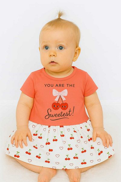 Oz Baby Cherry Printed Baby Girl Summer Dress Baby Set