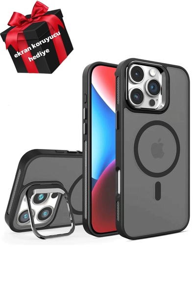 16 Pro Max Flet Lens Magsafe Kapak -Siyah Ekran koruyucu hediye
