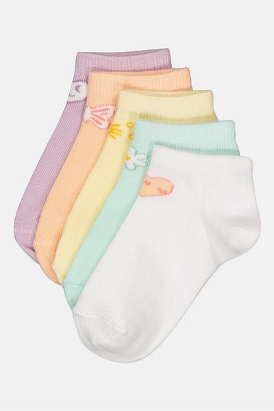 Bebe Toddlers Girl 5 Pairs Brand Logo Ankle Sock, Multicolor