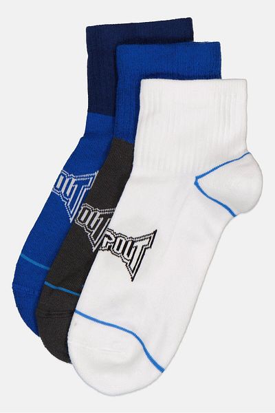 Tapout Men 3 Pairs Brand Logo Training Quarter Socks, Multicolor