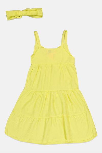 Freestyle Toddlers Girls 2 Piece Plain Sleeveless Dress, Lime Green