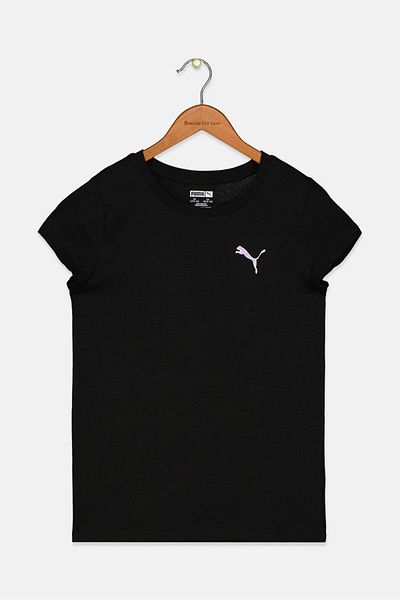 Puma Kid Girls Round Neck Short Sleeve Brand Logo T-shirt, Black
