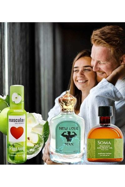 Soma Green Apple Flavored Intimate Lubricant 75ml with Thai Lemon Massage Oil 170ml and Men's Pheromone Perfume 100ml