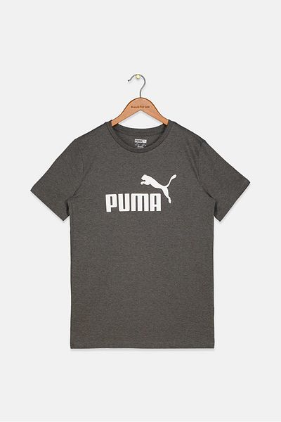 Puma Kids Boy Round Neck Short Sleeves Brand Logo Print T-shirt, Grey