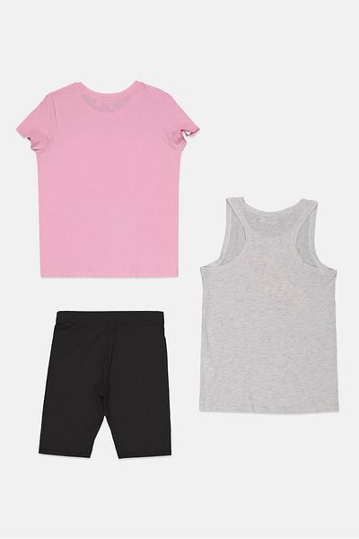 Puma Kids Girl 3 Pieces Sportswear Fit Top And Short Set, Pink/Grey/Black