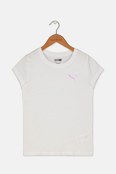 Puma Kid Girls Round Neck Short Sleeve Brand Logo T-shirt, White