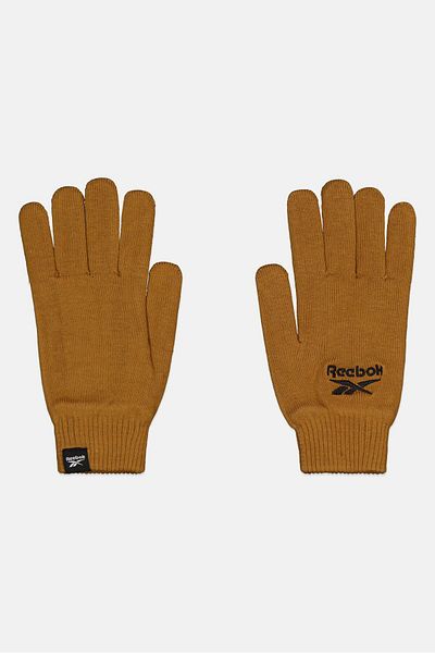 Reebok Men 1 Pair Embroidered Logo Knitted Gloves, Brown