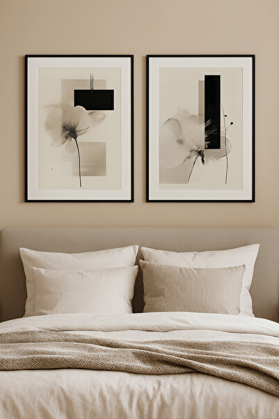 seninürünün Minimalist Çiçek Soyut - Gerçek Cama Baskı Siyah Alüminyum Metal ...