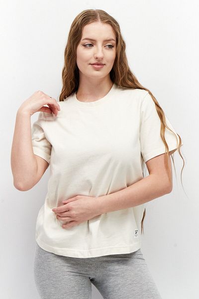 Reebok Women Round Neck Short Sleeves Solid T-Shirt, Beige
