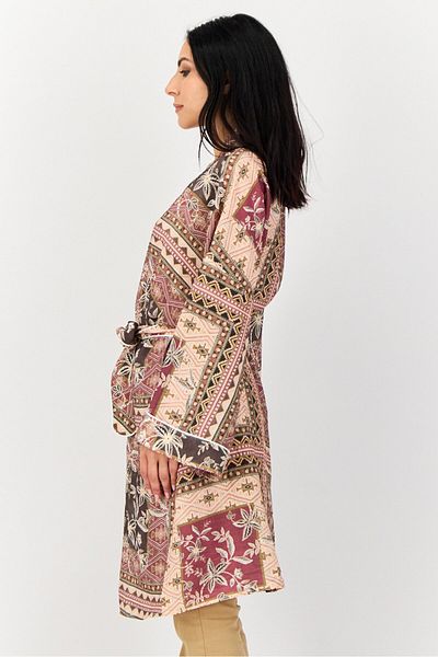 Koton Women Split Neck Graphic Print Belted Kimono, Multicolor