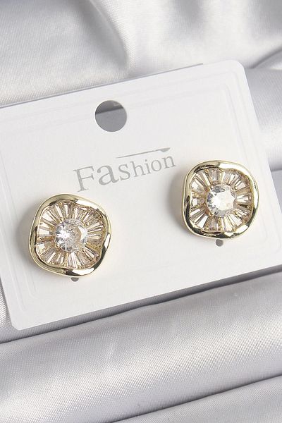 Clariss Brass Gold Color Zircon Stone Clover Model Women's Earrings