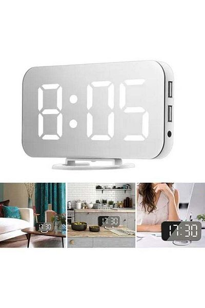 COOYA LED Mirror Table Clock-Digital Alarm Clock with Date/Temperature Display,16cm(White)