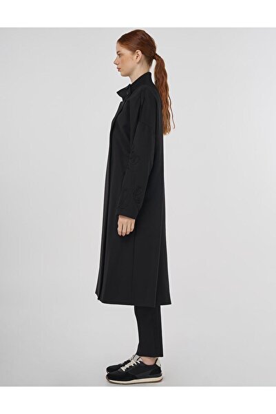 Kayra Stand Collar Stamp Coat Black