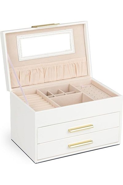 COOYA Pull-Out Jewelry Organizer with Mirror - Multi-Layer Compartment Box for Necklaces, Bracelets