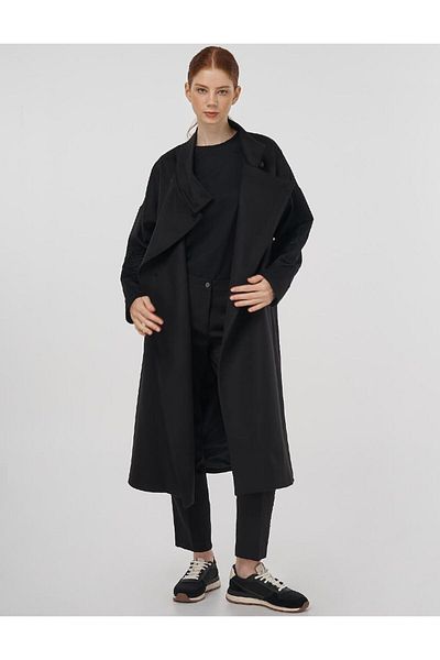 Kayra Stand Collar Stamp Coat Black