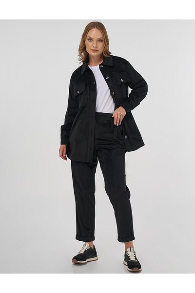 Kayra Buttoned Velvet Set Black