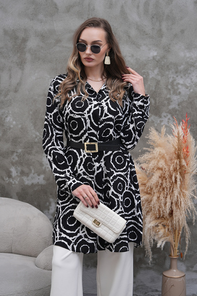 Polologin Butik Black and White Spiral Patterned Tunic