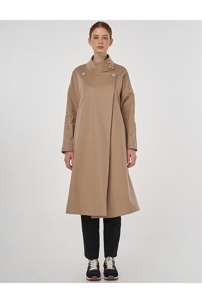 Kayra Stand Collar Stamp Coat Beige