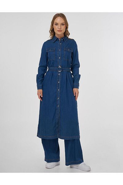 Kayra Lyocell Double Suit with Metal Accessories Navy Blue
