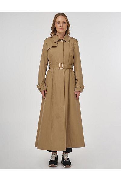Kayra Shomize Collar Trench Coat Beige