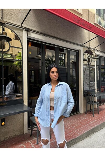 WeShaya Cămașă oversize din viscoză cu buzunare albastre