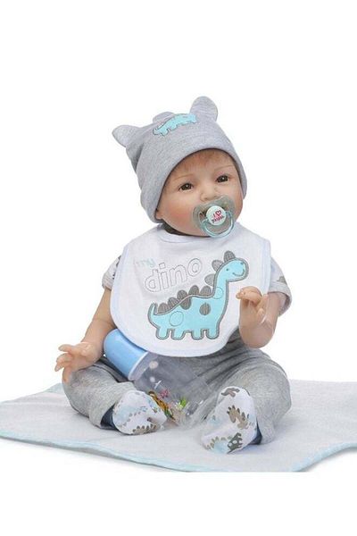 COOYA 55cm Realistic Reborn Baby Doll, Silicone Vinyl Toddler Doll, Lifelike Baby Toy, Grey Clothes
