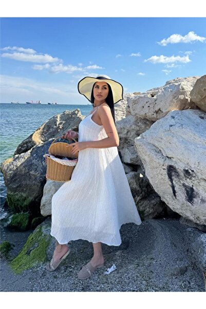 WeShaya Ecru Strap Satin Draped Dress