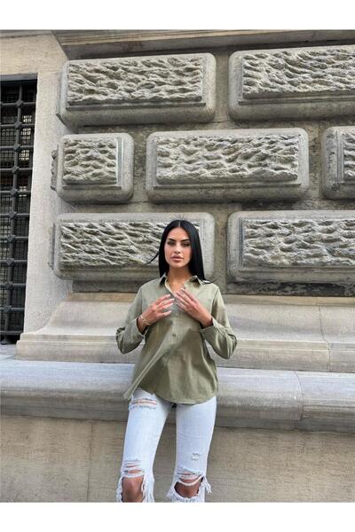 WeShaya Khaki Double Pocket Viscose Oversize Shirt