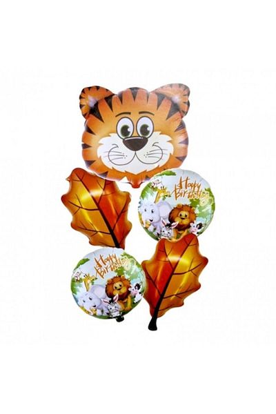 OEM Set 5 baloane folie cu supapa de autoetansare, Happy birthday, Jungle Safari