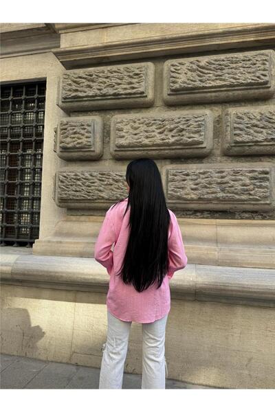 WeShaya Pink Oversize Wrinkle 100% Polyester Shirt