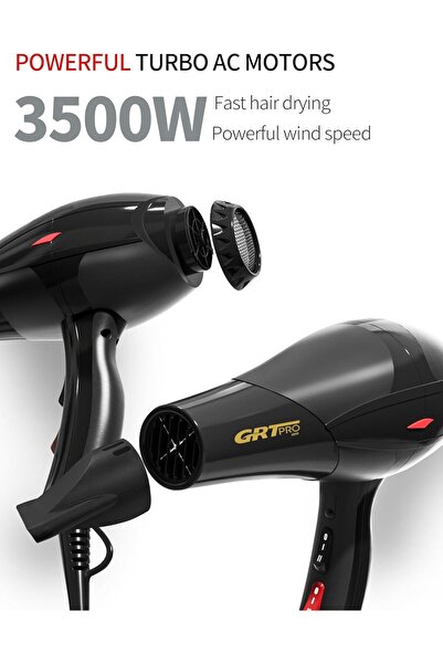GRT PRO Professional Hair Dryer 3500W Ionic AC Motor with Diffuser & 2 Nozzles