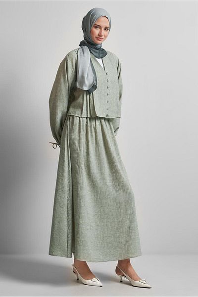 TRENDTESETTÜR Women's Khaki Buttoned Skirt Suit t 1922
