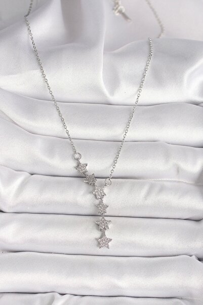 shopwave 316L Çelik Gümüş Renk Zincir Zirkon Taşlı Yıldız Model Kadın Kolye