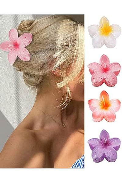 Generic GQLV 4 Pcs Large Hawaiian Style Flower Hair Clips for Thick Thin Hair, Strong Hold No Slip, Banana C
