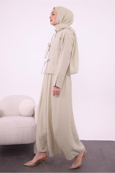 TRENDTESETTÜR Women's Beige Jacket and Dress Set t 9194