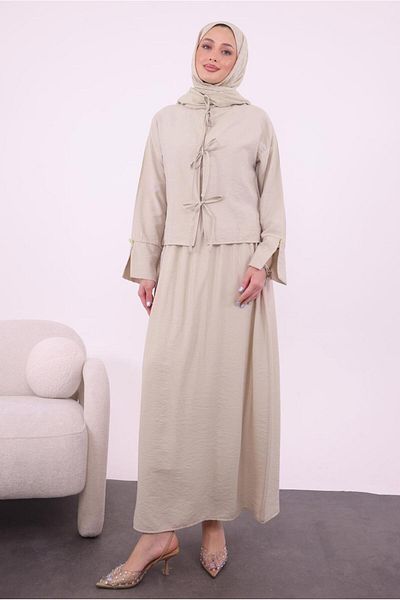 TRENDTESETTÜR Women's Beige Jacket and Dress Set t 9194