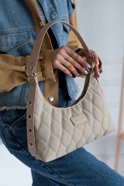 bagnesia Women's Mink Quilted Patterned Baguette Hand and Shoulder Bag