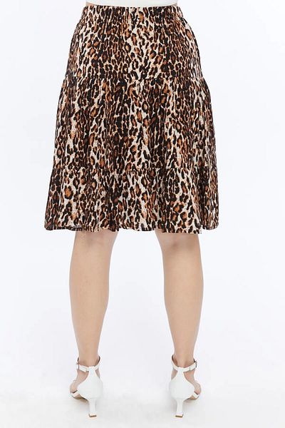 BNZ TEKSTİL Belmando Viscos Fabric Leopard Patterned Midi Shorts Skirt