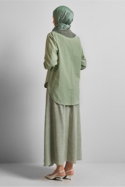 TRENDTESETTÜR Women's Green (Çağla) Cotton Shirt Tunic t 4122